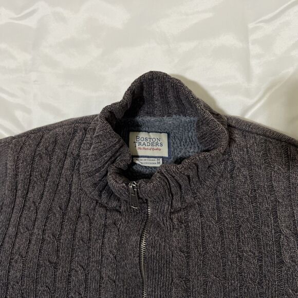 Boston Traders Cardigan Sweater Mens M Gray Cable Knit Sherpa Lined Heavyweight - Picture 5 of 10